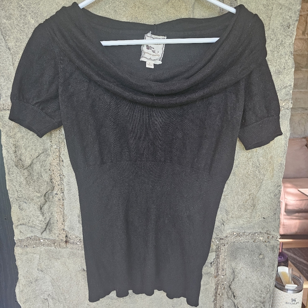 Pink Rose Elegant Black Cowl Neck Blouse